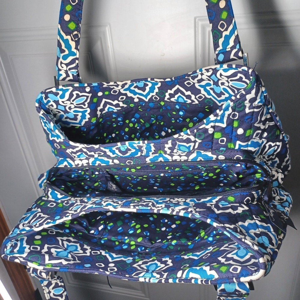 Vera Bradley Blue Bayou Quilted Cotton Triple Zip Shoulder Bag Handbag Tote